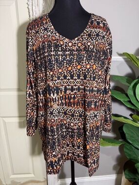 Multiples Black Multi-Pattern Long Sleeve Tunic